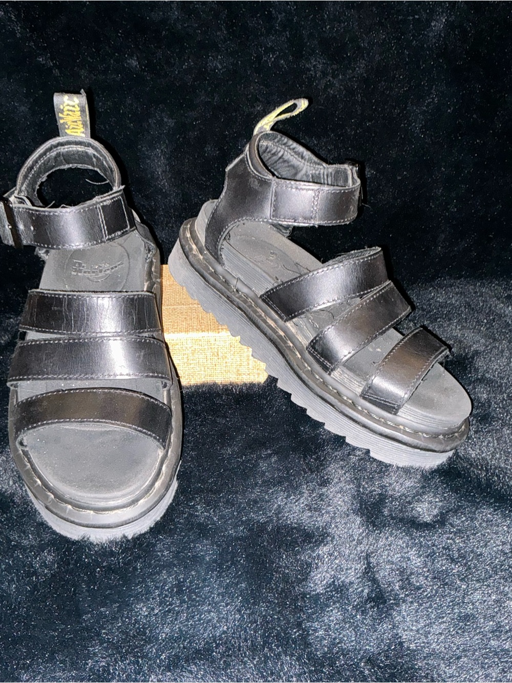 Dr. Martens Blaire Black Leather Platform Velcro Sandals Size 6